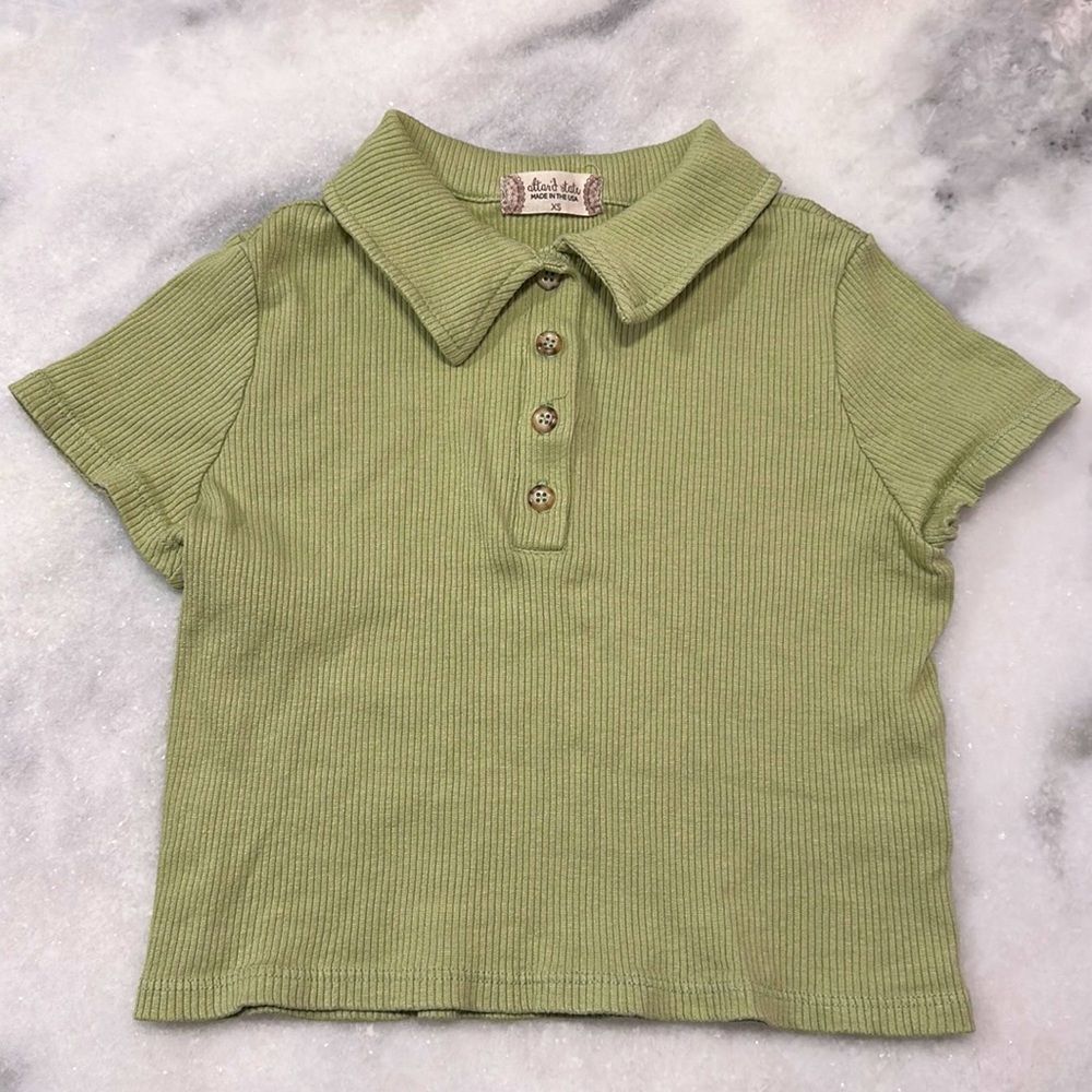 Altar’d State Juniors XS Sage Green Collared Button Down Ribbed Cropped T-Shirt